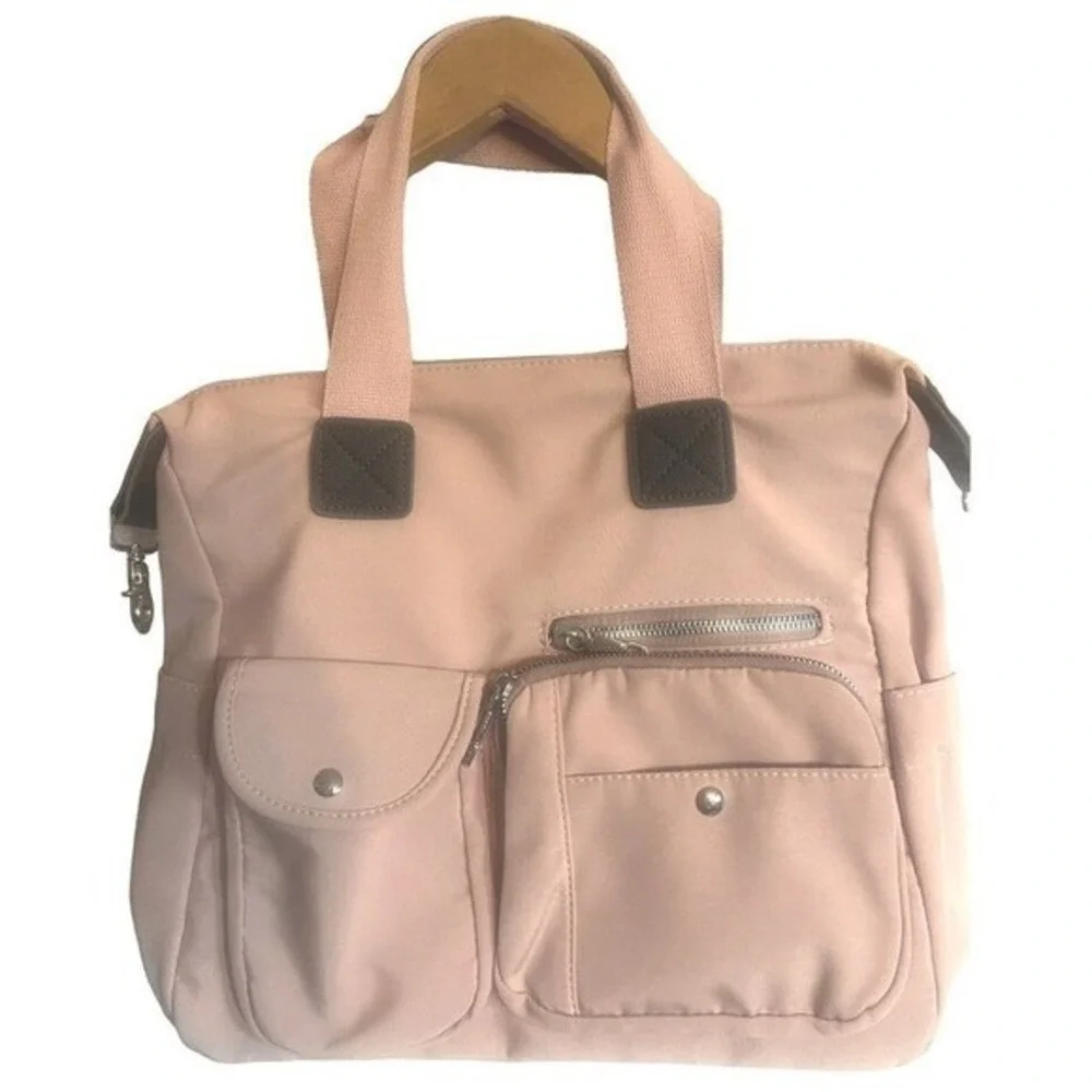 Yunyang Tote Shoulder Bag Pink Multi Pocket Removable Strap Zipper 12‎ X 12 X 5